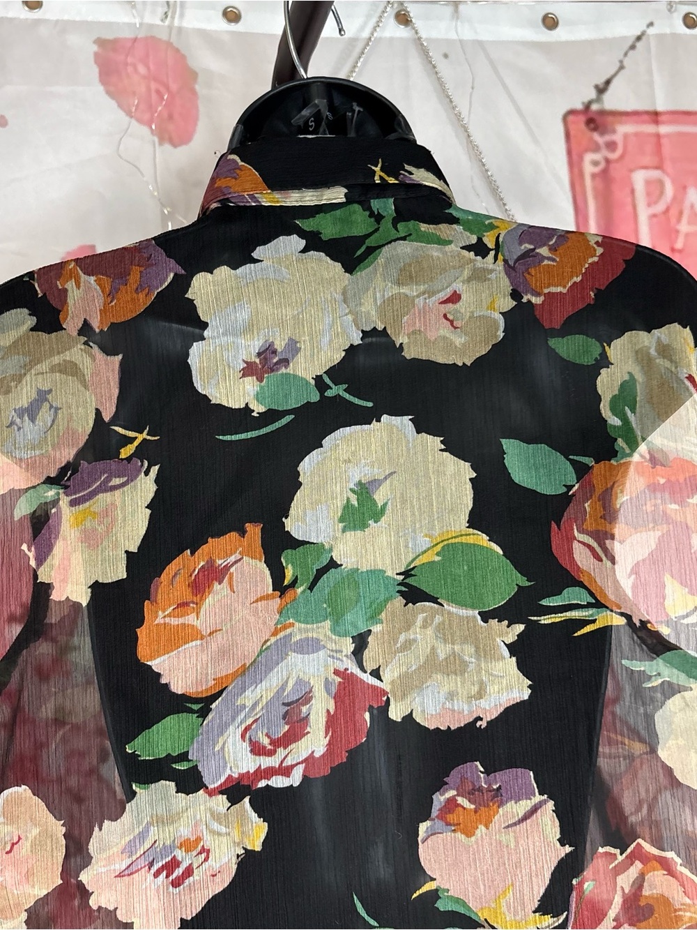 Ralph Lauren Black Floral Print Blouse with Green Label Sz L - Picture 9 of 10